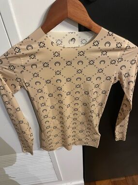 Marine Serre Beige Long Sleeve Crescent long sleeve tee
